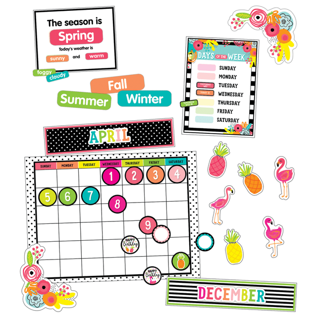 CARSON-DELLOSA PUBLISHING LLC CD-110461 Schoolgirl Style Simply Stylish Tropical Pineapple Calendar Bulletin Board Set, Set Of 92 Pieces CARSON-DELLOSA PUBLISHING LLC CD-110461 Schoolgirl Style Simply Stylish Tropical Pineapple Calendar Bulletin Board Set, Set Of 92 Pieces
