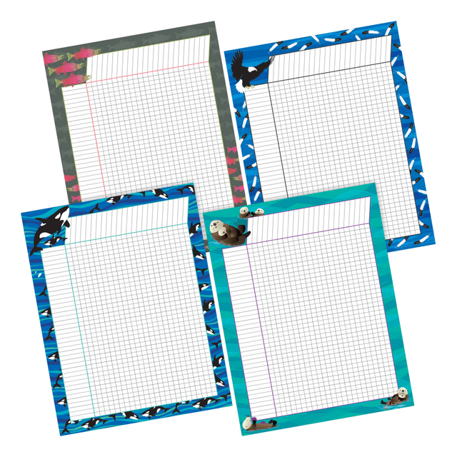 If you need to find a way to motivate students in the classroom, put up one of these incentive charts. The colorful charts are made of thick card stock and feature an activities chart on the back.  Coordinating charts to incentivize students.  Card stock is designed for durability.  Reproducible activities on the back, featuring 40 rows and 24 columns.  Each measures 22in x 17in.