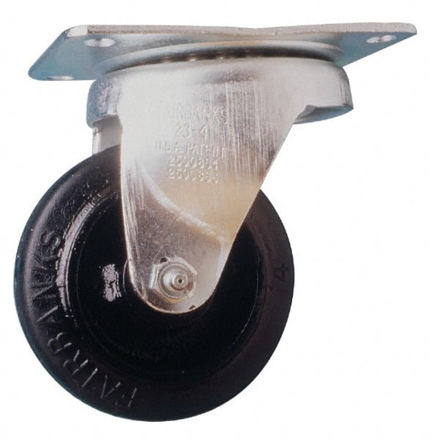 Fairbanks 23-4-IRB Swivel Top Plate Caster: Semi-Steel, 4" Wheel Dia, 1-1/2" Wheel Width, 600 lb Capacity, 5-1/4" OAH