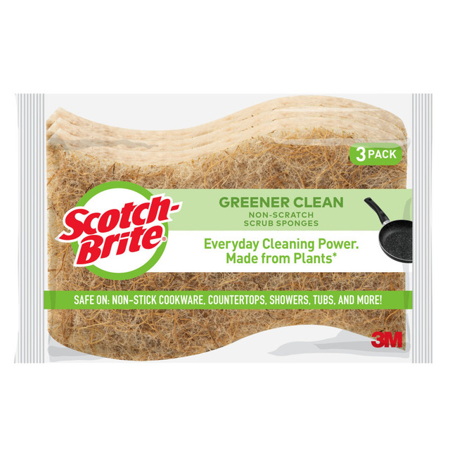 3M CO Scotch-Brite 97033  Greener Clean Natural Fiber Non-Scratch Scrub Sponge, Pack Of 3