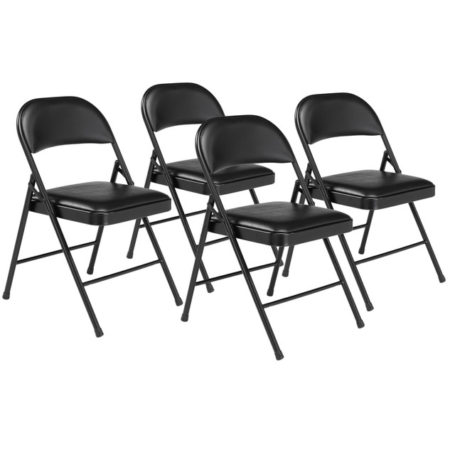 OKLAHOMA SOUND CORPORATION 950/4 National Public Seating Commercialine 950 Series Vinyl Upholstered Folding Chairs, Black, Set Of 4 Chairs OKLAHOMA SOUND CORPORATION 950/4 National Public Seating Commercialine 950 Series Vinyl Upholstered Folding Chairs, Black, Set Of 4 Chairs