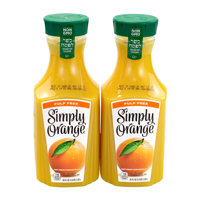 THE MINUTE MAID COMPANY 10014 Simply Orange Pulp-Free Orange Juice, 52 Oz, Pack Of 2 Bottles