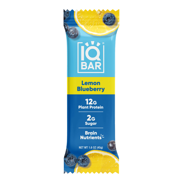 IQ BAR, INC. 55408 IQ BAR Brain Fuel Protein Bars, Lemon Blueberry, 1.6 Oz, Box Of 24 Bars IQ BAR, INC. 55408 IQ BAR Brain Fuel Protein Bars, Lemon Blueberry, 1.6 Oz, Box Of 24 Bars