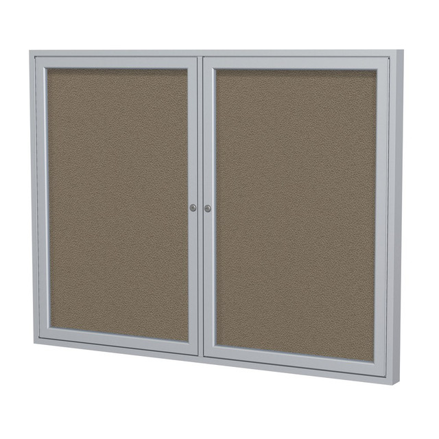 GHENT MANUFACTURING INC. PA23648F-96 Ghent 2 Door Enclosed Fabric Bulletin Board, Satin Aluminum Frame, 36inH x 48inW, Taupe