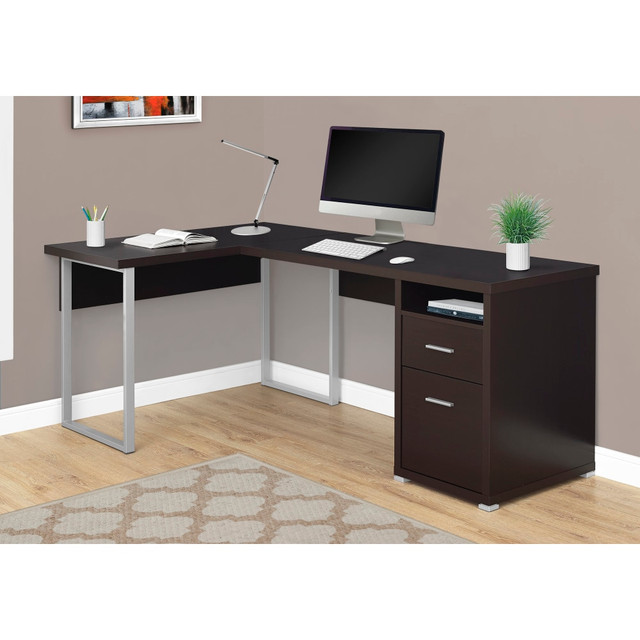MONARCH PRODUCTS Monarch Specialties I 7256  79inW L-Shaped Corner Desk With 2 Drawers, Cappuccino