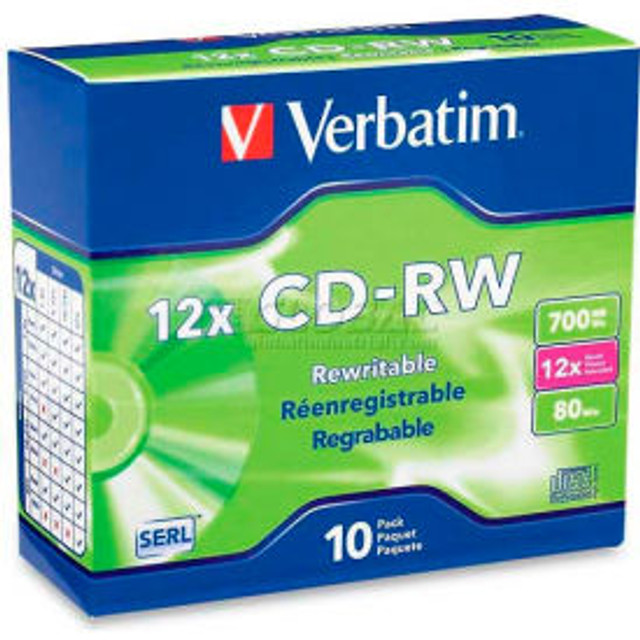 Verbatin America Llc Verbatim® CD-RW Discs 95156 4-12X 700MB/80Min Slim Case 10/Pk Silver p/n 95156