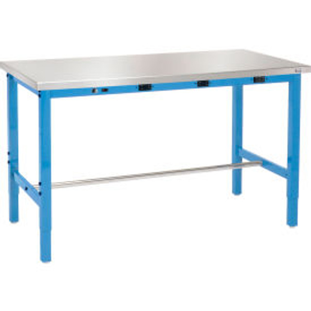 Global Industrial™ 72 x 30 Adj. Height Workbench Power Apron Stainless Steel Square Edge Blue p/n 242263BBLA