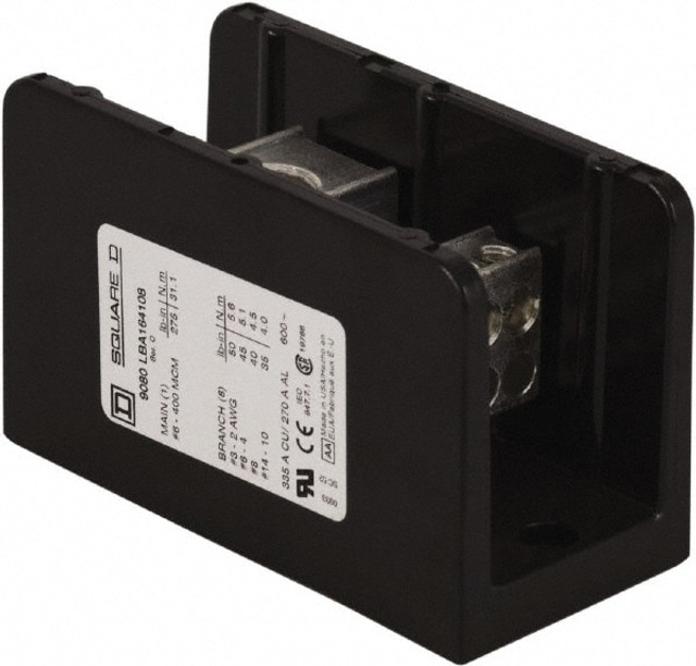 Square D 9080LBA164108 1 Pole, 270 (Aluminium), 335 (Copper) Amp, Phenolic Power Distribution Block