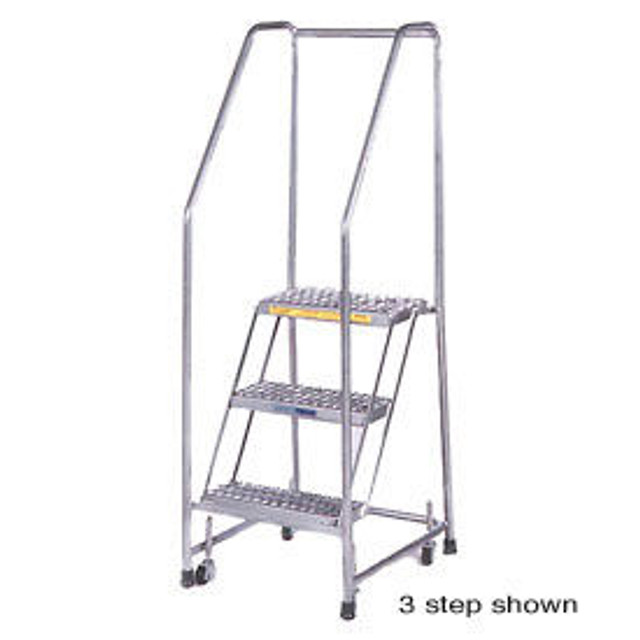 Ballymore Co Inc 7 Step 24""W Stainless Steel Rolling Ladder W/ Rails - Heavy Duty Serrated Grating - SS730G p/n SS730G