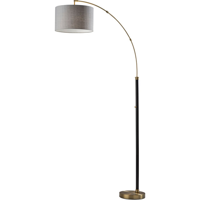 ADESSO INC Adesso 4209-21  Bergen Arc Lamp, 73-1/2inH, Gray Shade/Antique Brass Base