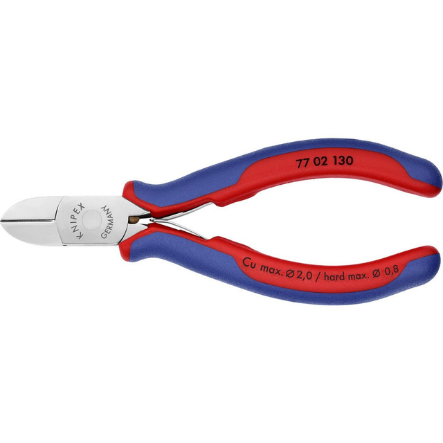Knipex 77 02 130 Cutting Pliers; Insulated: No ; Overall Length (Inch): 5-1/2in ; Head Style: Cutter; Diagonal ; Cutting Style: Semi-Flush; Bevel ; Handle Color: Red; Blue ; Overall Length Range: 4 to 6.9 in