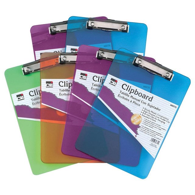 BAUMGARTENS CHL89770BN Charles Leonard Transparent Plastic Clipboards, 9in x 12 1/2in, Assorted Colors, Pack Of 6 BAUMGARTENS CHL89770BN Charles Leonard Transparent Plastic Clipboards, 9in x 12 1/2in, Assorted Colors, Pack Of 6