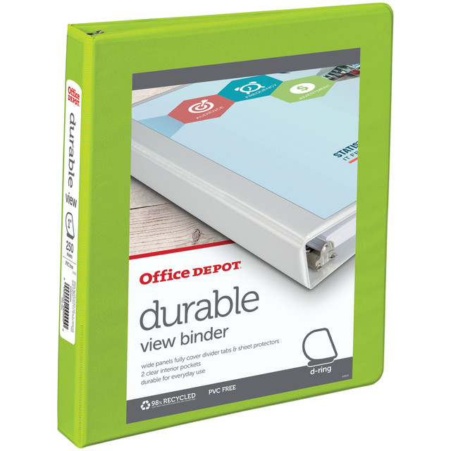 OFFICE DEPOT OD03357 Brand Durable View 3-Ring Binder, 1in D-Rings, Green OFFICE DEPOT OD03357 Brand Durable View 3-Ring Binder, 1in D-Rings, Green