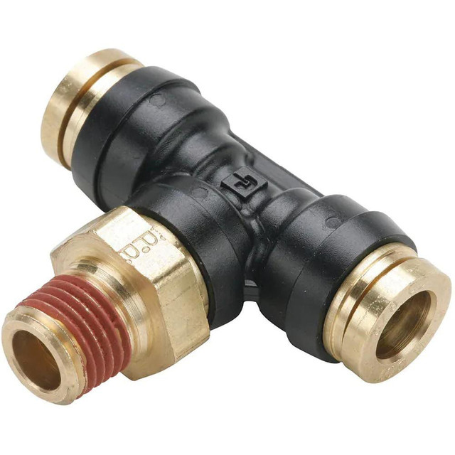 Parker PF-00078 Push-To-Connect Tube to Male & Tube to Male NPT Tube Fitting: Male Swivel Branch Tee, 3/8" Thread, 3/8" OD