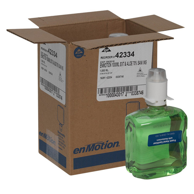 Gentle on hands, tough on bacteria - enMotion Gen 2 Foam Hand Sanitizer kills 99.99% of common germs that may cause illness. Safe for use in food processing and food service areas after proper hand washing. Formulated to dry quickly.  Active ingredient: Ethyl Alcohol kills 99.99% of common germs that may cause disease.  Contains aloe and moisturizers to keep skin from drying out.  Designed for use with enMotion Automated Touchless Sanitizer Dispensers.  ENHANCED FOAM HAND SANITIZER FORMULA contains aloe and moisturizers to help prevent skin from drying  KILLS 99.99% OF MANY COMMON HARMFUL GERMS that may cause illness*  HIGH CAPACITY HAND SANITIZER DISPENSER REFILLS help reduce runout and are designed for easy one-hand loading  HELP REDUCE OVERALL WASTE with 100% recyclable refills that dispense 99% of their contents  COMPATIBLE with enMotion Automated Soap and Sanitizer Dispensers 52056, 52057, 52058, 52060  100% RECYCLABLE BOTTLES, contain 25% post-consumer content  USDA Certified Biobased product  SAFE FOR USE IN FOOD PROCESSING AND FOOD SERVICE AREAS after proper hand washing