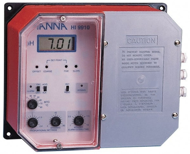 Hanna Instruments HI9910-1 Conductivity & pH Controllers; Type: PH Controller ; Accuracy (pH): 0.02 ; Number of Setpoints: 1 ; Input Voltage: 110/115V ; Maximum Ph Range: 14.00 ; Minimum Ph Range: 0.00
