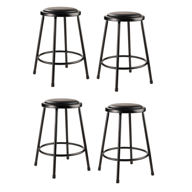 NATIONAL PUBLIC SEATING CORP National Public Seating 6424-10/4  Vinyl Padded Stools, 24inH, Black, Set of 4