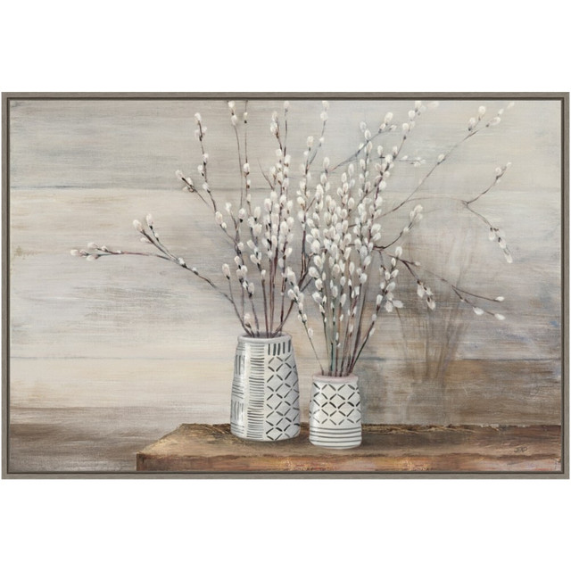UNIEK INC. Amanti Art A42705530175  Pussy Willow Still Life With Designs by Julia Purinton Framed Canvas Wall Art Print, 33in x 23in, Graywash