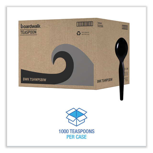 BOARDWALK TSHWPSBIW Heavyweight Wrapped Polystyrene Cutlery, Spoon, Plastic, Black, 1,000/Carton
