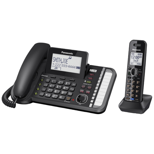 Advanced 2-line calling, messaging and conferencing  Reliable telephone system makes calling, messaging and conferencing easier - at your business or home. Expandable to 12 cordless handsets, no landline required.  Secure, long-range signal. Features DECT 6.0 Plus to take signal transmission range to a whole new level to ensure clear sound and reliability throughout your home or office. DECT 6.0 also provides signal security to deter eavesdropping. Its enhanced signal strength wonT interfere or conflict with routers, wireless keyboards, microwaves or other devices.  Advanced 2-line calling and messaging . System includes 2 lines plus a handset. Use both lines to handle your growing business needs or keep work and home separate with 1 line for each. The answering system lets you create separate greetings for each line, and can hold 60 total minutes of voicemail. Plus, send messages automatically to a designated cell or other phone when you are away.  Sync 4 cell phones. Link2Cell lets you sync up to 4 cell phones to Link2Cell handsets, wherever you have one (only 1 handset included). So while your cell is downstairs somewhere, your cell phone calls are routed to your handset. You can even assign a different ring tone to the handset to distinguish cell phone calls from other calls.  3-way conferencing. Conduct 3 conversations simultaneously from your phone and 2 others. Conference loud and clear - and hands-free - with high-quality speakers in the base unit and handsets. Plus, enhanced noise reduction suppresses surrounding noise when conference participants are calling from noisy locations.  Call from Your PC with Microsoft Outlook. Connect this phone system to your PC via a USB connection to make outgoing calls to your Outlook contacts  also receive incoming calls with a single click. Talk hands-free on your speakerphone while working.  Battery power back-up. During outages, a battery back-up system keeps you connected for up to 75 minutes using 2 long-lasting rechargeable AAA Ni-MH batteries (included) in the base unit.  Bright, easy-to-read LCD displays. Clearly see call information in any light condition. The base unit has a large, adjustable, 3.4in white backlit LCD. The handset has a super-clear LCD.  Call block . Block up to 250 numbers.  Talking caller ID . Hear whos calling from across the room with text-to-speech announcements from the base unit and the handset.  Phonebook transfer . Transfer and update up to 3,000 names and numbers from your cell phones to the built-in directory via Bluetooth. Ideal for those who continually add contacts to their smartphone.  Instant dialing . Enjoy the convenience of 22 speed dials, with 1-touch dialing for up to 10 of your most frequently called numbers. Includes individual handset names for instant intercom use.  Text alerts . Get notifications on your handset when texts are received on your cell phone.  Key detector. Attach a small detector device to your key chain or other often-misplaced item. When you need it, press a button on the cordless handset to find it.