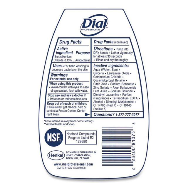 DIAL PROFESSIONAL 81075 Antibacterial Healthcare Personnel Foaming Hand Wash, Original Scent, 7.5 oz, 12/Carton