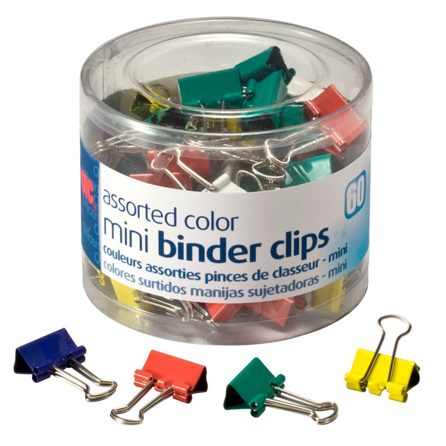 OFFICEMATE INTERNATIONAL CORP. 31024 OIC Binder Clips Tub, Mini Clips, 9/16in, Assorted Colors, Pack Of 60