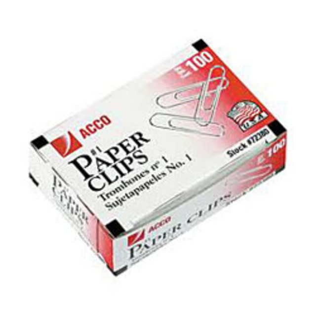 ACCO BRANDS USA, LLC A7072380 ACCO Economy Paper Clips, 1000 Total, Silver, 100 Per Box, Pack Of 10 Boxes ACCO BRANDS USA, LLC A7072380 ACCO Economy Paper Clips, 1000 Total, Silver, 100 Per Box, Pack Of 10 Boxes