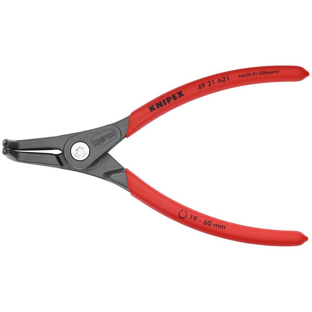 Knipex 49 21 A21 Retaining Ring Pliers; Type: Precision External Snap Ring Pliers ; Tip Angle: 90 ; Ring Diameter Range (Inch): 3/4 to 2-23/64 ; Overall Length (Inch): 6-3/4in ; Tip Type: Fixed ; Body Material: Chrome Vanadium Steel