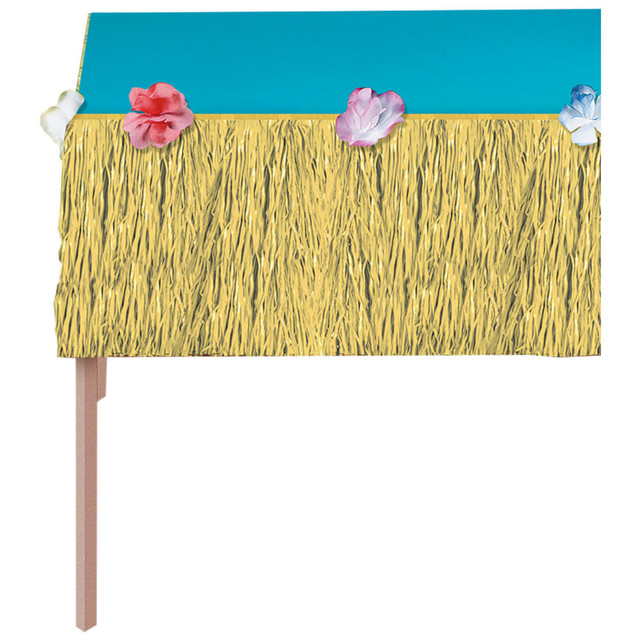 AMSCAN CO INC 578401 Amscan Summer Luau Natural Mini Grass Table Skirts, 15in x 9ft, Gold, Pack Of 2 Skirts