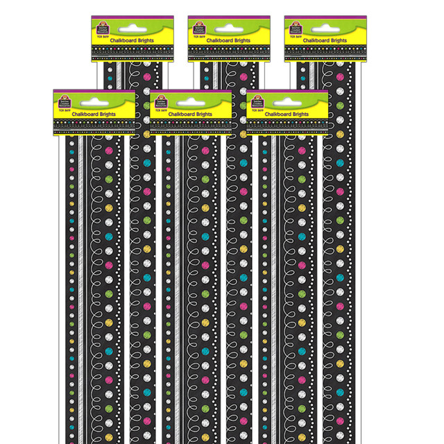 EDUCATORS RESOURCE Teacher Created Resources TCR5619-6  Straight Border Trim, 3in x 35in, Chalkboard Brights, 12 Pieces Per Pack, Set Of 6 Packs
