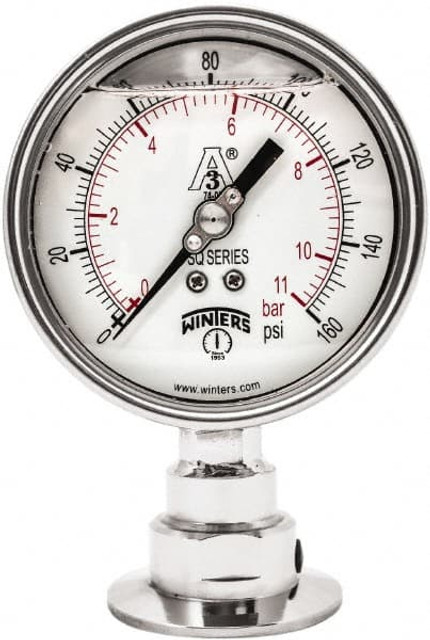 Winters PSQ20605 Pressure Gauge: 4" Dial, 0 to 160 psi, 2" Thread, Lower Mount