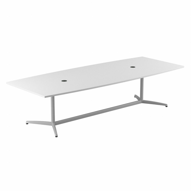 BUSH INDUSTRIES INC. 99TBM120WHSVK Bush Business Furniture 120inW x 48inD Boat-Shaped Conference Table With Metal Base, White, Standard Delivery BUSH INDUSTRIES INC. 99TBM120WHSVK Bush Business Furniture 120inW x 48inD Boat-Shaped Conference Table With Metal Base, White, Standard Delivery