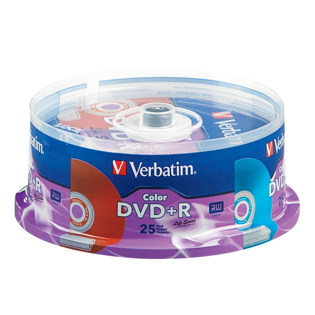 VERBATIM AMERICAS LLC 98431 Verbatim Life Series DVD+R Spindle, Vibrant Color, Pack Of 25