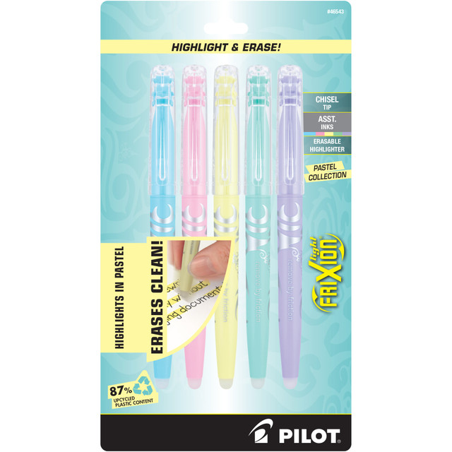 PILOT CORPORATION OF AMERICA 46543 Pilot FriXion Light Pastel Erasable Highlighters, Chisel Point, Assorted Colors, Pack Of 5 Highlighters