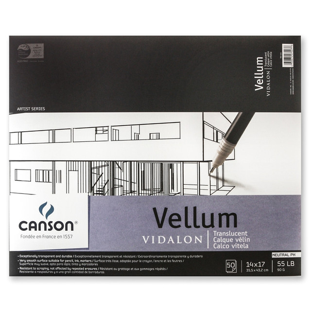 CANSON, INC. 100510985 Canson Vidalon Tracing Vellum Pad, 14in x 17in, Pack Of 50 Sheets CANSON, INC. 100510985 Canson Vidalon Tracing Vellum Pad, 14in x 17in, Pack Of 50 Sheets