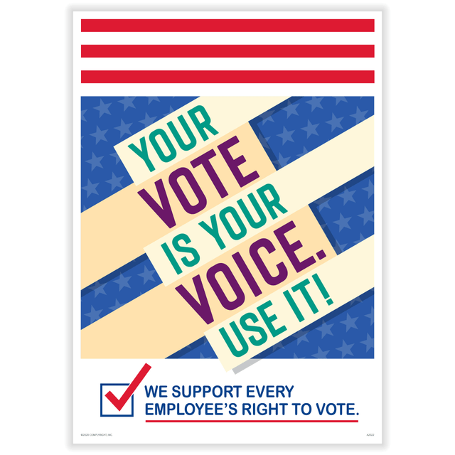 TAX FORMS PRINTING, INC. A2022PK3 ComplyRight Get Out The Vote Posters, Your Vote Is Your Voice, English, 10in x 14in, Pack Of 3 Posters