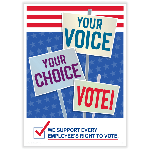 TAX FORMS PRINTING, INC. ComplyRight A2026PK3  Get Out The Vote Posters, Your Voice Your Choice Vote, English, 10in x 14in, Pack Of 3 Posters