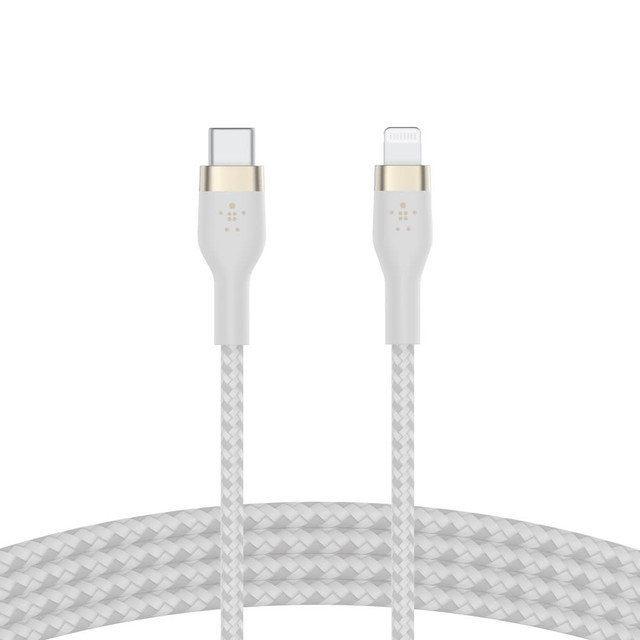 BELKIN, INC. CAA011BT2MWH Belkin USB-C To Lightning Braided Cable, 6.6 FT, White