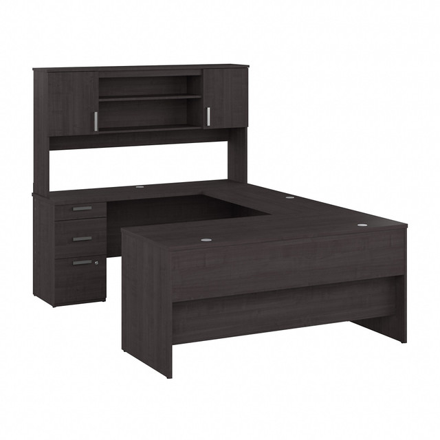 BESTAR INC. 152857-000140 Bestar Ridgeley 65inW U-Shaped Computer Desk With Hutch, Charcoal Maple