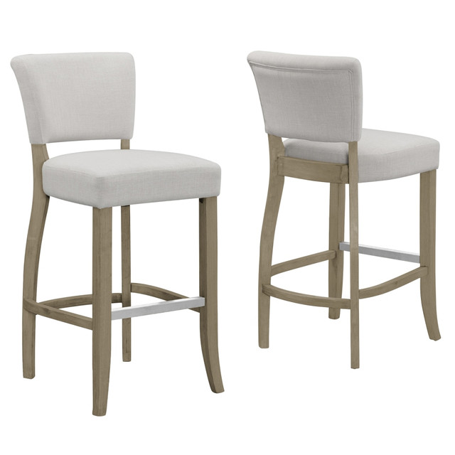 GLAMOUR HOME GHSTL-1217  Aleck Bar Stools, Beige/Antique Wood, Set Of 2 Stools
