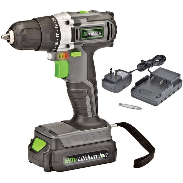 RICHPOWER INDUSTRIES, INC GLCD2038A Genesis 20-Volt Cordless Li-Ion 2-Speed Drill/Driver - Driver Drill - 0.38in Chuck - 20 V DC - Cordless - Lithium Ion (Li-Ion)