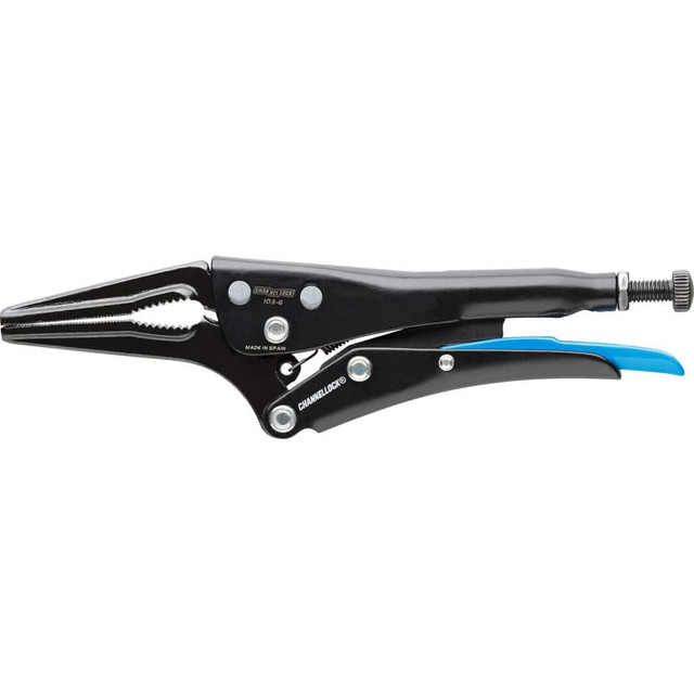 Channellock 103-6 Locking Pliers; Jaw Texture: Serrated ; Jaw Style: Long Nose; Straight; Locking ; Overall Length Range: 6" - 8.9" ; Overall Length (Inch): 6in ; Handle Type: Contoured; Locking Lever; Quick Release ; Body Material: Steel