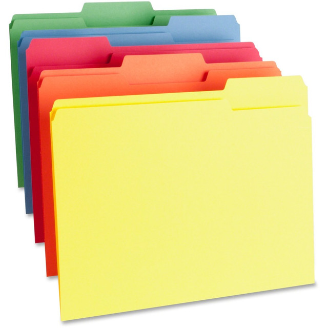 SP RICHARDS 65780 Business Source 1/3 Tab Cut Letter Top Tab File Folders - 8 1/2in x 11in - Assorted Tab Position - Assorted - 100 / Box