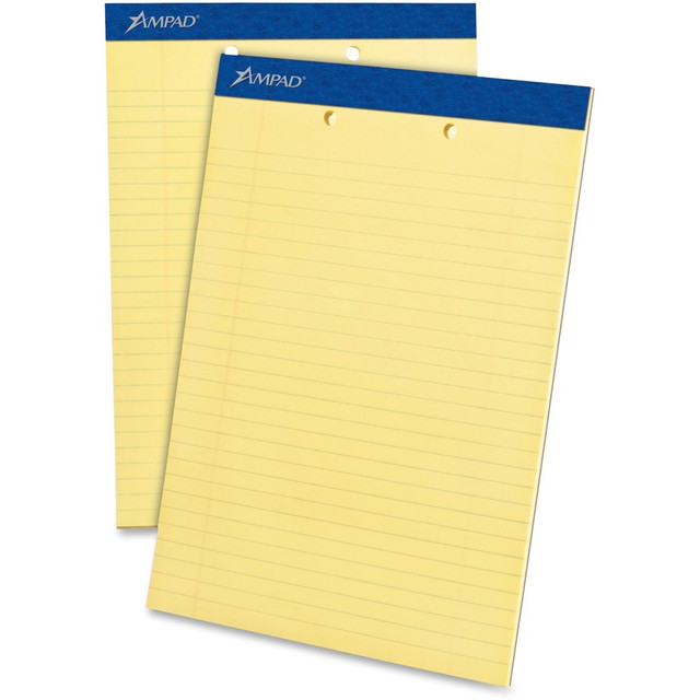 TOPS BUSINESS FORMS Ampad 20224  Perforated Ruled Pads, 2 Hole Punched, Letter Size, 50 Sheets, Ruled, Canary Yellow, Box Of 12