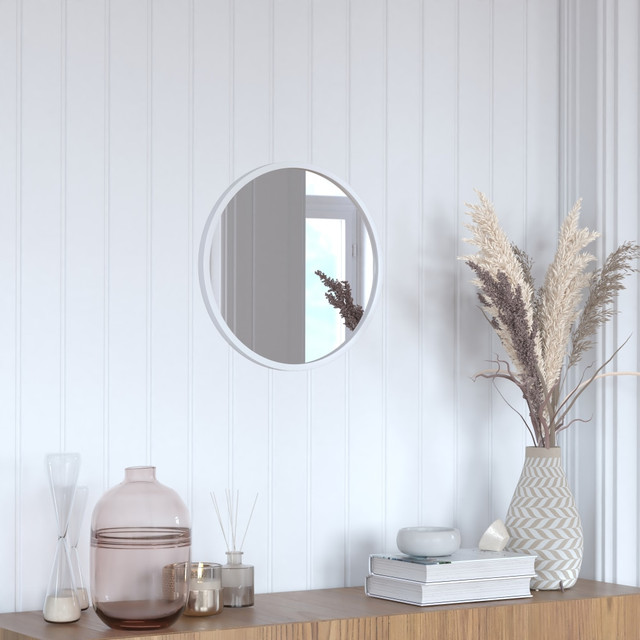 FLASH FURNITURE HFKHD6GD891315  Julianne Round Metal-Framed Wall Mirror, 16inH x 16inW x 3/4inD, Silver