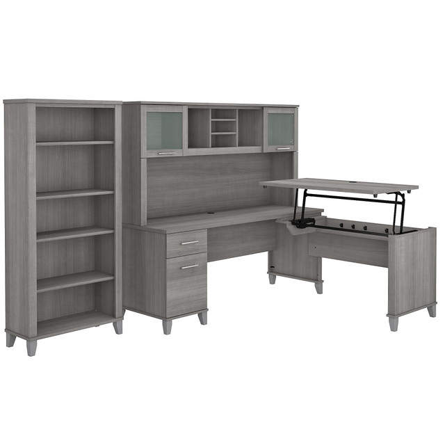 BUSH INDUSTRIES INC. SET017PG Bush Furniture Somerset 72inW 3-Position Sit-To-Stand L-Shaped Desk With Hutch And Bookcase, Platinum Gray, Standard Delivery BUSH INDUSTRIES INC. SET017PG Bush Furniture Somerset 72inW 3-Position Sit-To-Stand L-Shaped Desk With Hutch And Bookcase, Platinum Gray, Standard Delivery