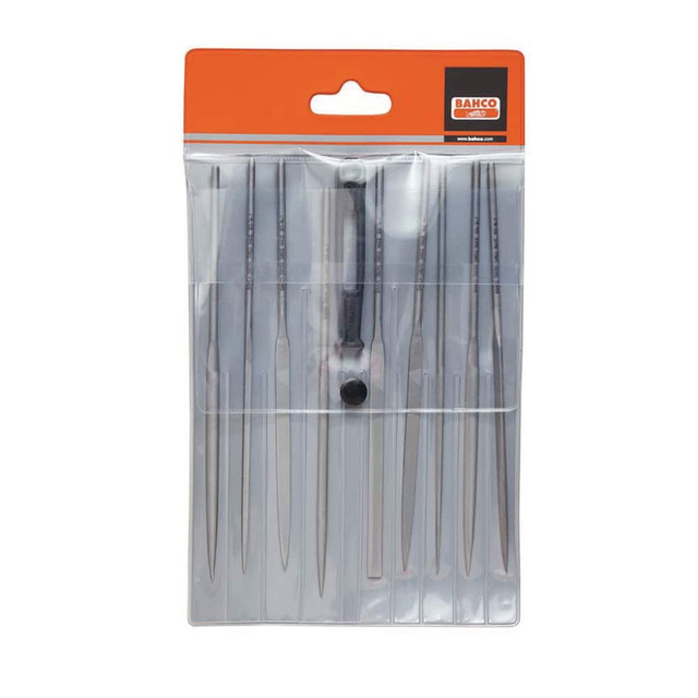 Bahco 2-471-16-1-0 File Sets; File Set Type: Needle ; Built-In Handles: No ; Grade: Second ; File Length: 6.25in ; File Shape: Oval ; Handle Style: Contoured Plastic