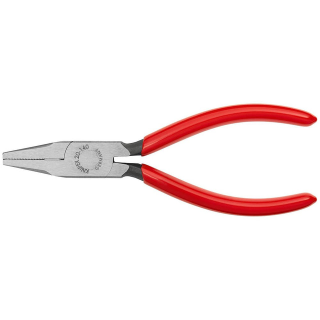 Knipex 20 01 140 Long Nose Pliers; Pliers Type: Flat Nose Pliers ; Jaw Texture: Serrated ; Jaw Length (Inch): 1-7/64 ; Jaw Width (Inch): 39/64 ; Jaw Bend: 0.09 ; Handle Type: Comfort Grip