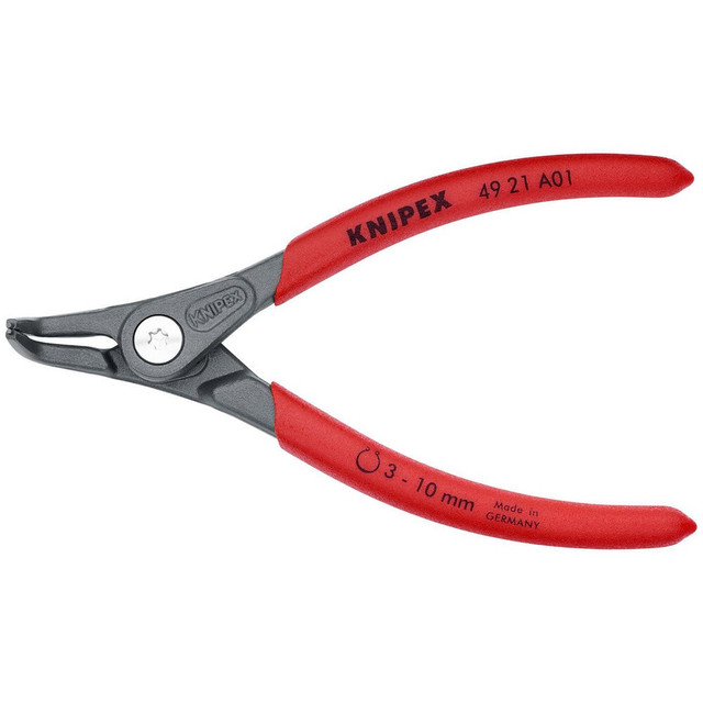 Knipex 49 21 A01 Retaining Ring Pliers; Type: Precision External Snap Ring Pliers ; Tip Angle: 90 ; Ring Diameter Range (Inch): 1/8 to 25/64 ; Overall Length (Inch): 5-1/4in ; Tip Type: Bent ; Body Material: Chrome Vanadium Steel