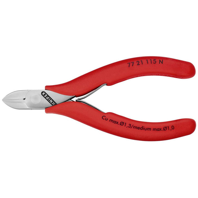 Knipex 77 21 115 N Cutting Pliers; Insulated: No ; Overall Length (Inch): 5-1/2in ; Head Style: Cutter; Diagonal ; Cutting Style: Flush ; Handle Color: Red ; Overall Length Range: 4 to 6.9 in